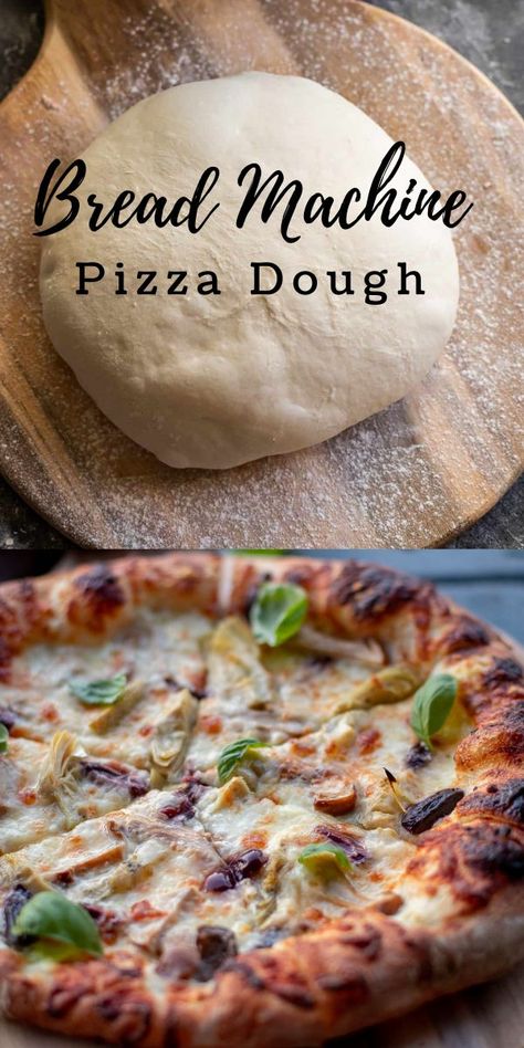 This bread machine pizza dough will make pizza night your favorite meal of the week! Perfectly crispy, chewy, yet pillowy soft this homemade pizza dough beats anything you'll ever get at the store. Plus, it's super simple! Pizza Dough Bread Maker, Gf Pizza Dough Bread Machine, Pizza Dough Recipe In Bread Machine, Bread Machine Recipes Dough Only, Bread Machine Garlic Pizza Dough, Calzone Dough Bread Machine, 00 Flour Pizza Dough Bread Machine, Pizza Crust In Bread Machine, Make Ahead Pizza Dough Bread Machine