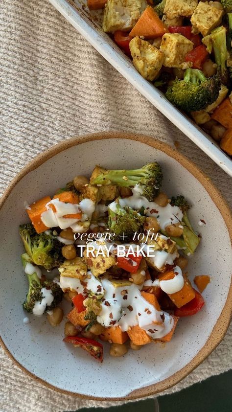 Sometimes you just need a meal that’s Quick easy and no faff. A good old tray bake is what you need ! This wholesome veggie + tofu tray bake is packed with so many nutrients and so much flavor!! Full recipe at www.radhidevlukia.com . . . . . #traybake #veggiebake #vegandinnerideas #wholesomedinnerideas #plantbaseddinner #plantbasedrecipes | Radhi Devlukia | Jungle · Dominoes Traybake Dinner, Radhi Devlukia, Plantbased Dinner, Mushroom Fried Rice, Veggie Bake, Baked Veggies, Tray Bake, Vegan Yogurt, Vegan Dinners