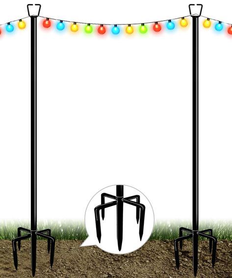 PRICES MAY VARY. ADJUSTABLE DESIGN: The backyard string lighting pole is designed with 7 heavy duty screw-in steel pipes, that can be freely adjusted in height according to individual needs. The 5-prong foot allows the outdoor poles for string lights to be securely inserted into the soil, preventing it from bending, breaking or shaking in the wind. GOOD MATERIALS: The outdoor light poles are made of corrosion-resistant durable metal and produced of black paint with powder-coated finish, which is Poles For Outdoor String Lights, Backyard Patio Lighting, String Light Poles, Backyard String Lights, Lights For Garden, Backyard Kids Play Area, Outdoor String Lights, Dream Yard, Light Pole