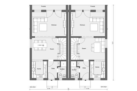 Detached House Plan, Semi Detached House Plans, One Floor House Plans, Duplex House Design, Prefabricated Houses, Duplex House, Semi Detached House, Flat Roof, Pitched Roof