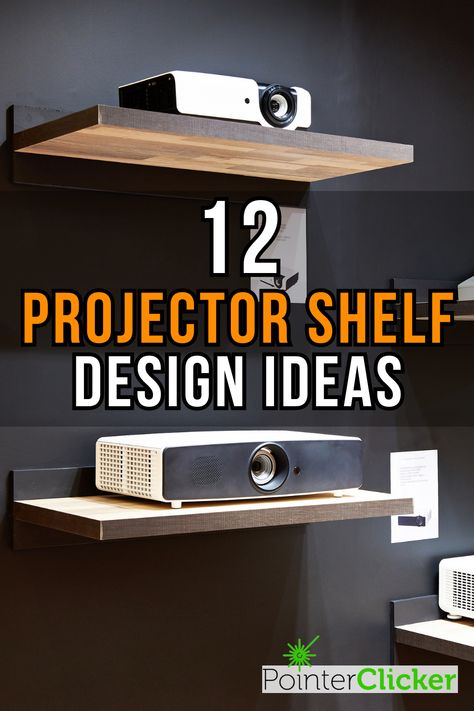 12 projector shelf design ideas for your home theater, home entertainment center Projector Cover Ideas, Projector Shelf Ideas Bedroom, Projector On Shelf, How To Hide Projector, Projector Home Theater, Movie Nook Spaces, Projector Game Room, Projector Set Up Bedroom, Projector Mount Ideas Bedroom