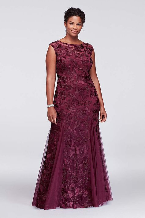 View Long Alex Evenings Dress at David's Bridal Plus Size Evening Gown, Plus Size Long Dresses, Dressy Dress, Prom Dress Plus Size, Mother Of The Bride Gown, Lace Dress Styles, Plus Size Gowns, Long Sleeve Prom, Mob Dresses