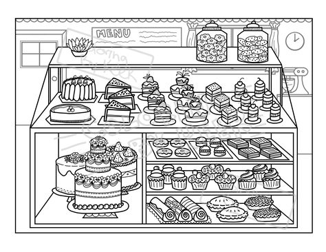 Excited to share the latest addition to my #etsy shop: Bakery Doodle Coloring Page, Printout Download  #coloringpage #bakery #printout #adultcoloring Cake Shop Drawing, Bakery Coloring Pages, Bakery Doodles, Bakery Drawing, Coloring Crafts, Bakery Display Case, Bakery Store, Food Coloring Pages, Bakery Display