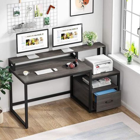 Desk Furniture Ideas, Pc Table Ideas, Desk Table Ideas, Pc Table Design, Computer Table Design Ideas, Desk For Studying, Computer Desk Ideas, Industrial Home Office, Printer Table