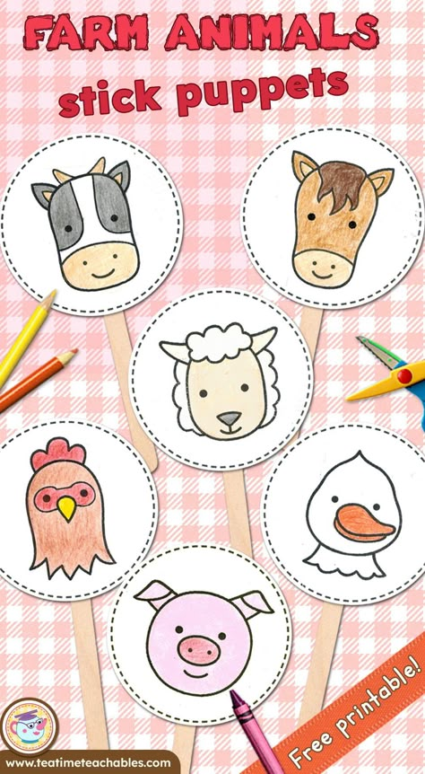 These FREE farm animals printable stick puppets are easy-to-make, fun to play with. Perfect for teaching children about different farm animals. Get your printable stick puppets from the website now! Farm Animal Puppets Free Printable, Farm Animals Printables Free, Farm Animal Headbands Printable Free, Easy Farm Animal Crafts For Toddlers, Stick Puppets For Kids Free Printable, Farm Animals Activities For Preschoolers Free Printable, Farm Animal Printables Free, Farm Animal Art For Toddlers, Easy Farm Animals