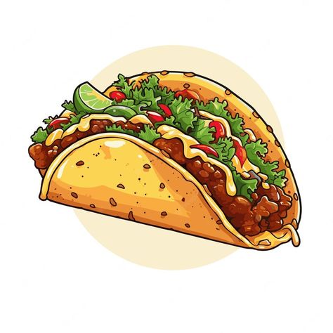 Taco Clipart, Taco Images, Taco Cartoon, Taco Drawing, Tacos Mexicanos, Mexican Tacos, Food Cartoon, Food Stickers, Logo Food