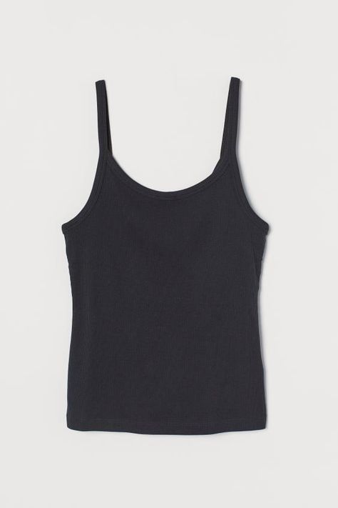 Basic Black Top, French Girl Style, Strappy Top, Ribbed Tank Top, Lady Grey, Tank Top Camisole, Girls Wardrobe, Ribbed Tank Tops, Lightweight Cardigan