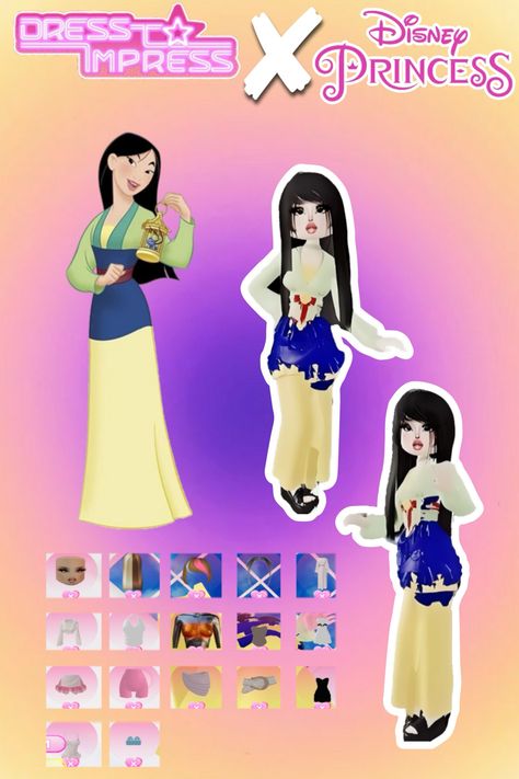 • 🏵️ • - #fyp #dti #dresstoimpress #dress #to #impress #roblox #dtiideas #aesthetic #outfitideas #dresstoimpressideas #idea #board #pin #robloxpin #robloxdti #robloxdresstoimpress Princess Lottie, Mulan Dress, Disney Princess Dress, Board Pin, Disney Princess Dresses, Disney Princes, Idea Board, Mulan, Outfits Ideas