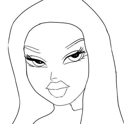 Bratz Baby Bratz Coloring Pages Yasmin, Bratz Face Drawing, Bratz Doll Canvas Painting, Bratz Face, Coloring Pages Bratz, Bratz Drawings, Face Outline Drawing, Face Outline, Doll Drawing