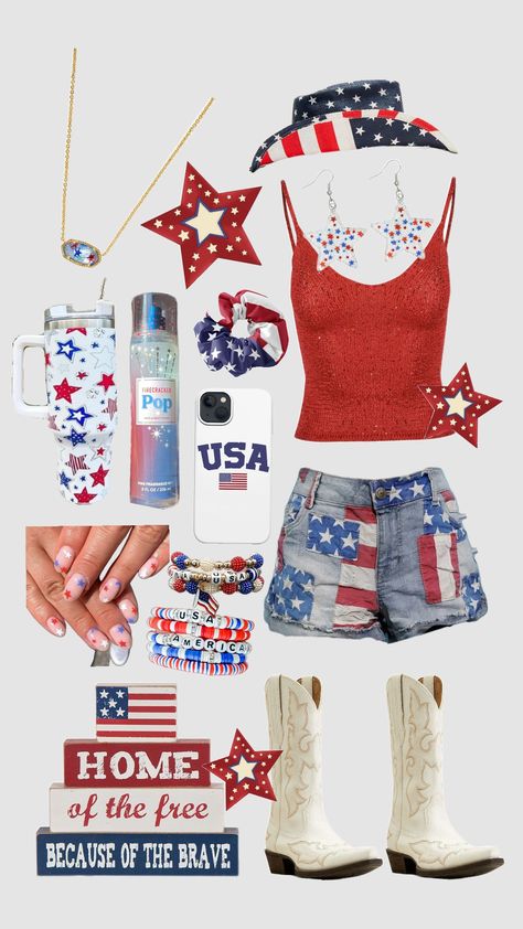 Western 4th of July outfit🇺🇲🎇🎆🌟 Fourth Of July Outfits For Teens, Party Outfit Baddie, July 4th Outfits, 4th Of July Outfit, July Outfits, July Wedding, 4th Of July Outfits, 4th Of July Party, 4th July