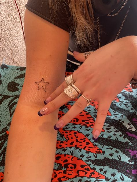 Single Arm Tattoo, Single Star Tattoo, Wonky Star Tattoo, Mini Back Tattoo, Arm Star Tattoo, Blue Star Tattoo, Y2k Star Tattoo, Star Tattoo Arm, Back Ankle Tattoo