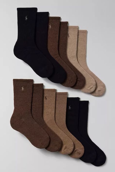 Polo Ralph Lauren Casual Crew Sock 6-Pack | Urban Outfitters Hogwarts Clothes, Grabby Hands, Ralph Lauren Store, Ralph Lauren Casual, Brown Socks, Flats With Arch Support, Switch Accessories, Vintage Varsity, Ralph Lauren Vintage