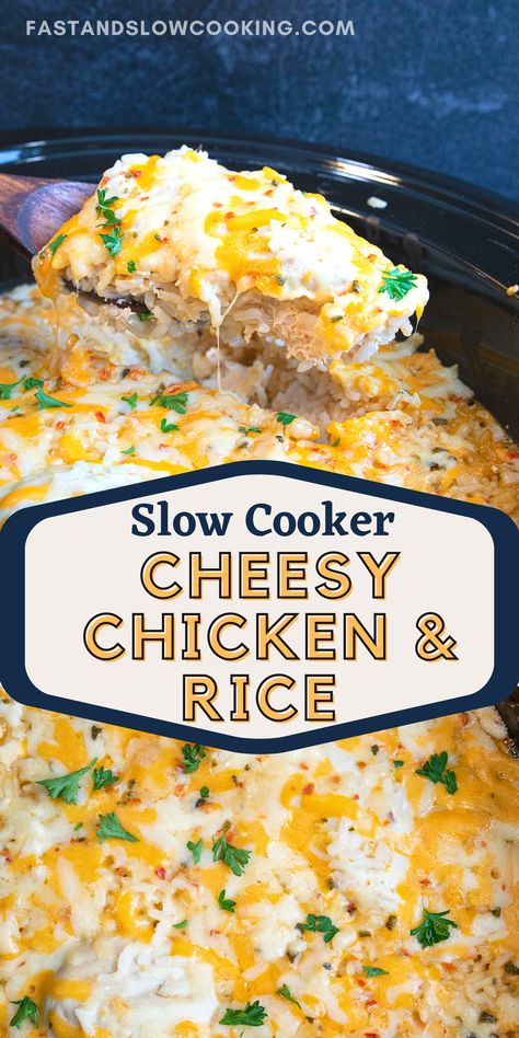 Slower Cooker Chicken And Rice, Crockpot Chicken Cheese And Rice, Crockpot Chicken And Minute Rice Recipes, Easy Crockpot Chicken And Rice Recipes, Chicken Rice Cheese Crockpot, Crock Pot Cheesy Chicken And Rice, Crockpot Chicken With Rice Recipes, Slow Cooker Cheesy Chicken And Rice, Croc Pot Chicken And Rice