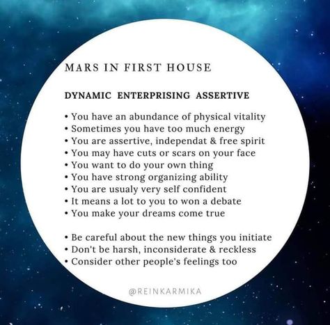 Mars 1st House, Mars In 1st House, Mars Sign, Astrology Houses, Fair Work, Astrology Tips, 1st House, Pocket Rocket, Do Your Own Thing