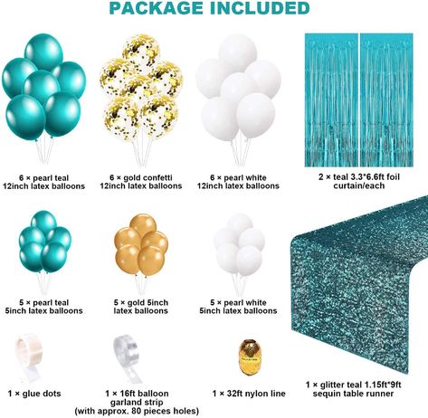 Teal And Black Party, Teal Black And Gold Party Decorations, Aqua Party Decorations, Teal And Gold Graduation Party Ideas, Teal White And Gold Party Decorations, Turquoise And Gold Birthday Party Ideas, Turquoise Birthday Decorations, Teal And Gold Birthday Party Decoration, Aquamarine Birthday Party