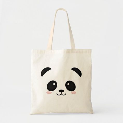 Kawaii panda bear animal tote bag #panda #bear #kawaii #cute #face #totebag Diy Tote Bag Design, Panda Store, Panda Items, Handpainted Tote Bags, Panda Face, Panda Gifts, Kawaii Panda, Cute And Cuddly, Bag Badges