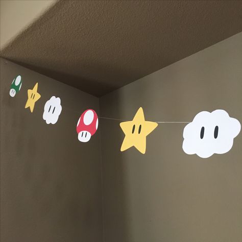 Banner Bedroom Decor, Mario Kart Hallway Decorations, Bday Party Decorations Aesthetic, Mario Kart Room Decor, Mario Diy Birthday Decorations, Mario Party Birthday Decorations, Video Games Decorations, Nintendo Decorations Party, Diy Super Mario Decor