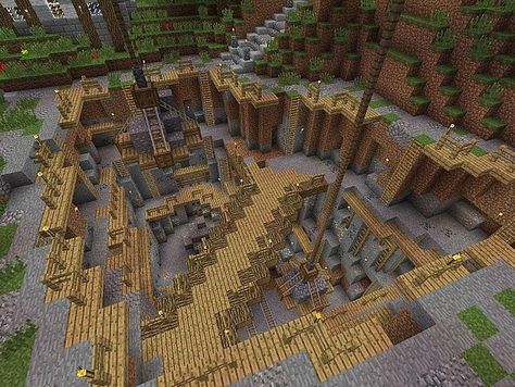 this is cool.. I like layers Minecraft Mine Staircase, Minecraft Excavation Site, Minecraft Mine Crane, Mining Area Minecraft Ideas, Minecraft Mining Area, Minecraft Mining House, Minecraft Mineshaft Entrance Ideas, Minecraft Mining Entrance, Minecraft Construction Site