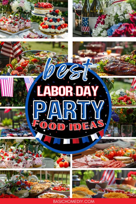 Get ready to host the ultimate Labor Day weekend party with these best Labor Day party food ideas! Perfect for both adults and kids, these easy party food ideas include delicious recipes for the whole family. From easy appetizers to main courses, we've got you covered with ideas for a crowd, whether you're by the pool or enjoying a long weekend, celebrate with patriotic foods, perfect for summer parties and backyard BBQs, you'll love these patriotic desserts, summer salads, and drinks. Day Party Food Ideas, Easy Party Food Ideas, Labor Day Party, Memorial Day Foods, Pool Party Food, Easy Labor, Recipes For The Whole Family, Patriotic Food, Patriotic Desserts