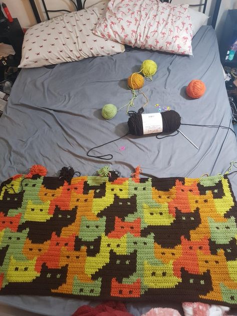 A quarter way done on my cats Afghan! This is gonna be the first blanket I've ever made. I love weaving in ends 🙃🙃🙃: crochet Pixel Blanket Crochet, Cat Blanket Crochet Pattern, Crochet Pixel Blanket, Cat Crochet Blanket, Cat Blanket Crochet, Cats Afghan, Crochet Cat Blanket, Cat Afghan, Pixel Crochet Blanket