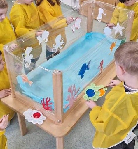 Water Theme Activities For Toddlers, Kindergarden Activity Summer, Water Kindergarten Activities, Ocean Study Preschool, Ocean Themed Activities For Toddlers, Ocean Infant Art, Aquarium Activities For Kids, Ocean Kindergarten Activities, Water Animals Activities For Kids