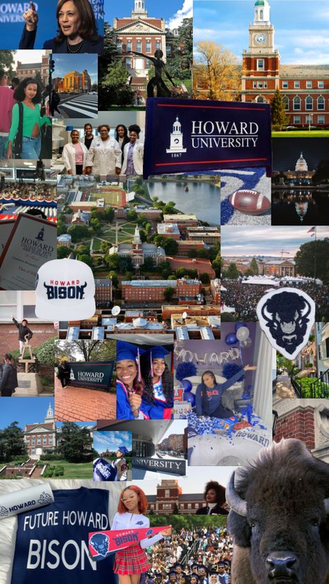 Howard University collage 🦬💙🖤❤️ University Collage, College Goals, Law School Life, College Vision Board, University Dorms, College Motivation, College Life Hacks, Medical School Inspiration, Dream Vision Board