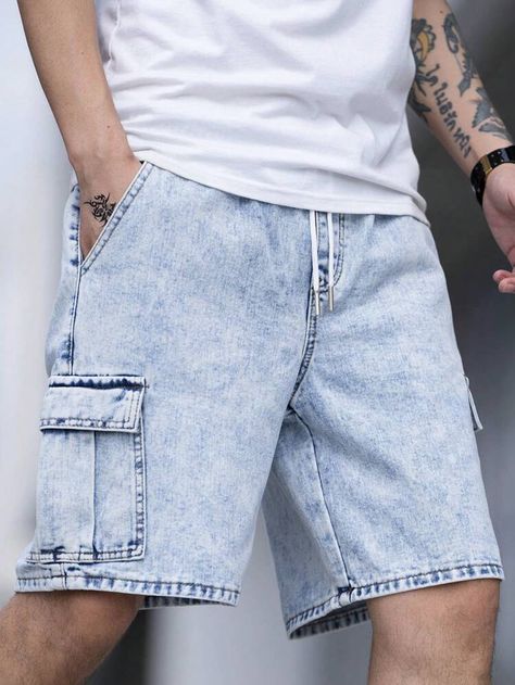 School Dr, Sports Wear Fashion, Outfit Denim, Mens Jean Shorts, Mens Denim Shorts, Outfits Hombre, Bermuda Jeans, Jeans Cargo, Casual Summer Shorts