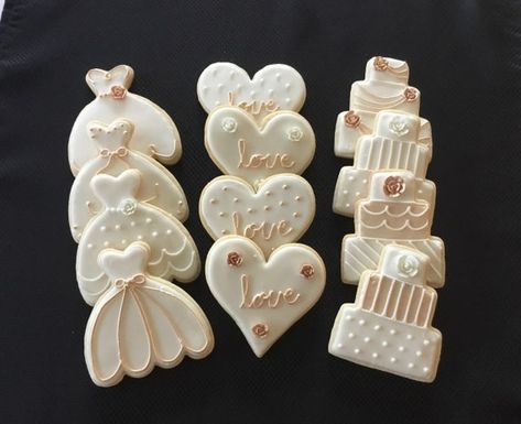 Wedding Decorated Sugar Cookies Wedding Favors Bridal Shower | Etsy Wedding Shower Sugar Cookies Decorated, Wedding Cookies Buttercream, Wedding Dress Cookies Decorated Royal Icing, Bridal Shower Cookie Ideas, Bridal Shower Cookies Decorated Simple, Wedding Decorated Sugar Cookies, Wedding Sugar Cookies Decorated, Bridal Shower Cookies Decorated, Decorated Wedding Cookies