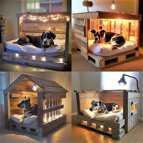 Indoor Dog House Diy, Dog House Inside, Pallet Dog House, Dog Bed Frame, Wood Dog Bed, Dog Room Decor, Pallet Furniture Ideas, Wooden Dog Bed, Pallet Dog Beds