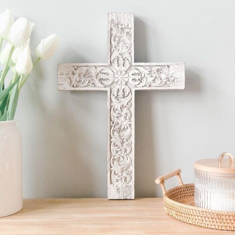 Tabitha Kidman (@houseofjoppa) • Instagram photos and videos Boho Chic Wall Decor, Catholic Wall Decor, Catholic Home Decor, Wall Medallion, Chic Wall Decor, Catholic Home, Catholic Decor, Catholic Cross, Candle Altar