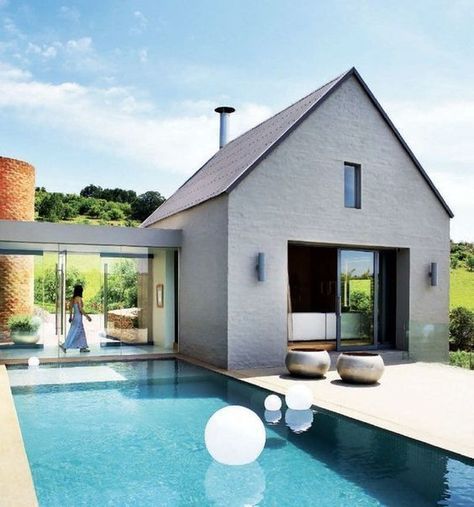 norsu interiors on Instagram: “Celebrating the long weekend in Victoria with this stunning getaway home. Take us there now!!! xx Source: sadly unkown.” Small Pool House Designs, Small Pool House, Small Pool Houses, Pool House Design, House Design Plans, Pool House Designs, Pool House Plans, Gable Roof, Barn Style House