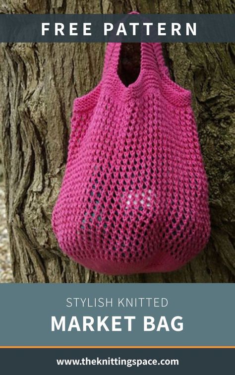 Create this simple yet strudy knit market bag, a great alternative to using plastic bags for groceries. This easy knitting pattern can be made with either cotton, linen or hemp yarn, depending on the look and purpose you want it to have.This is a great handmade gift for almost everyone, from family to friends. | Discover over 5,500 free knitting patterns at theknittingspace.com Knitted Market Bag, Knitting Tote Bag Pattern, Grocery Bag Pattern, Shopping Bag Pattern, Cotton Yarn Knitting, Easy Knitting Patterns Free, Knitting Bag Pattern, Tote Bag Pattern Free, Paper Yarn