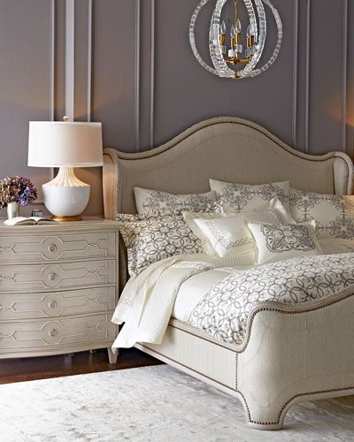 love this bed! horchow Summer Bedrooms, Luxury Bedroom Sets, Bedroom Bed Design, Classic Bedroom, Modern Bedroom Furniture, Luxury Bedding Sets, Bedroom Furniture Design, Master Bedrooms Decor, Aesthetic Bedroom