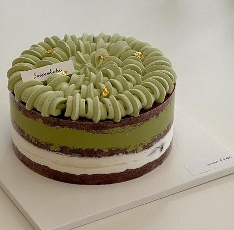 Matcha Cake Aesthetic, Slice Cake, Matcha Cake, Fruity Cake, Tiny Cakes, Korean Cake, Cake Aesthetic, Gourmet Desserts, Painted Cakes