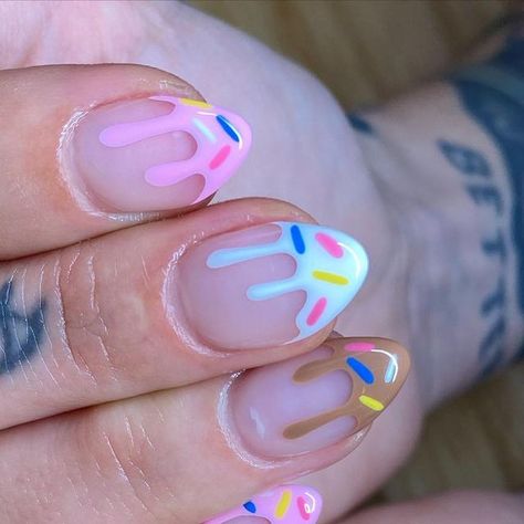 Haley Scaggs on Instagram: "Lil cutie ice cream cones for Zoe! 🍦💗 #nailart #nailsnailsnails #nailsofinstagram #summernails #icecreamnails #gelmanicure #cutenails #icecream #kawaiinails #rvanails #rvanailtech" Nail Design On Clear Nails, Ice Cream Gel Nails, Pink Ice Cream Nails, Short Ice Cream Nails, Ice Cream Nails Acrylic, Nail Ice Cream, Ice Cream Nail Art Design, Melted Ice Cream Nails, I’ve Cream Nails