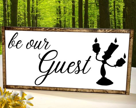 Guest Room Door Sign, Be Our Guest Sign Wedding, Be Our Guest Beauty And The Beast, Be Our Guest Bedroom, Guest Room Signs, Be Our Guest Disney, Framed Wood Signs, Disney Doormat, Guest Room Sign