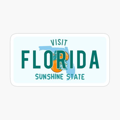 Florida vintage license plate sticker.  Redbubble.com/people/glowingly.  florida, fl, sunshine state, license plate, vintage, retro, car, cars, truck, trucks, road trip, travel, tourist, tourist destination, vacation, tallahassee, orlando, jacksonville, tampa, miami, fort lauderdale, st petersburg, naples, sarasota, pensacola, gainesville, state, of, university, clearwater, destin, key west, west palm beach, st augustine, boca raton, fort myers, daytona beach, panama city, oranges, sunshine Sunshine Yellow Aesthetic, Florida Stickers, Florida Sign, 21 Sign, Florida License Plate, License Plate Sticker, Retro Florida, Florida Baby, Lovely Stickers