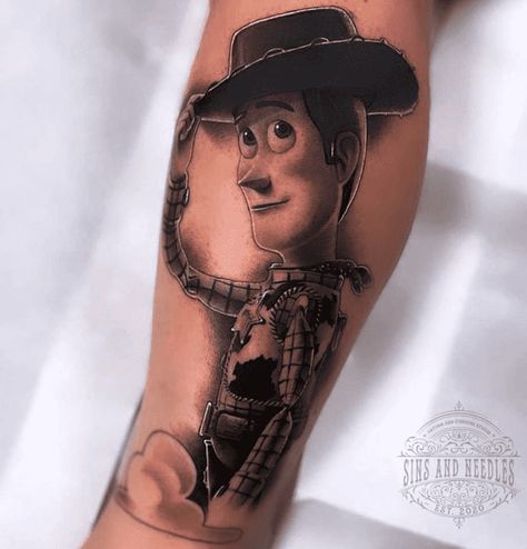 Toy Story Tattoo Design Images (Toy Story Ink Design Ideas) Woody Toy Story Tattoo Ideas, Woody Tattoo Ideas, Disney Tattoo Sleeve Ideas, Disney Pixar Tattoo Ideas, Woody Tattoo Toy Story, Tatuagem Toy Story, Buzz And Woody Tattoo, Toy Story Tattoo Ideas, Toy Story Tattoos