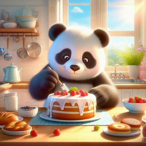 a panda bear baking a cake in a sunny kitchen, digital art - Image Creator from Microsoft Designer Consumer Health, Bing Images, Create Sign, Panda Bear, Art Images, The Creator, Baking, Cake, Art