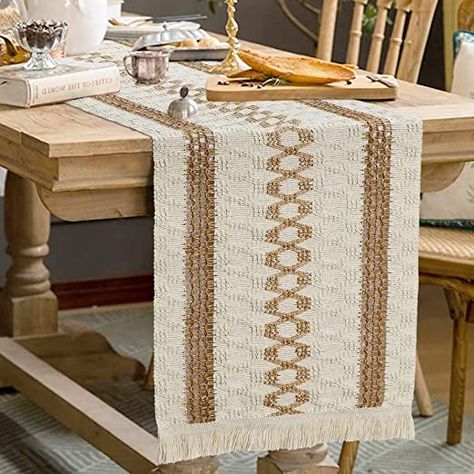 Boho Table Runner,BambooTable Runners with Tassel Macrame Mediterranean Bungalow, Modern Mexican Decor, Bohemian Dorm, Boho Tablecloth, Burlap Runner, Green Table Runner, Boho Table Runner, Rustic Table Runners, Macrame Table