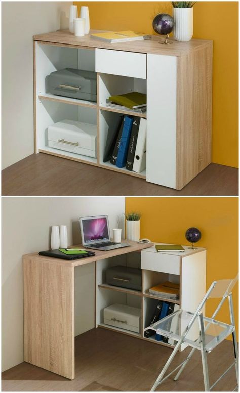 Small Home Office For Two, Desk Ideas For Small Spaces, Desks Ideas, Smart Desk, Tiny Desks, Space Saving Desk, Desks For Small Spaces, Ideas For Small Spaces, Desk Ideas