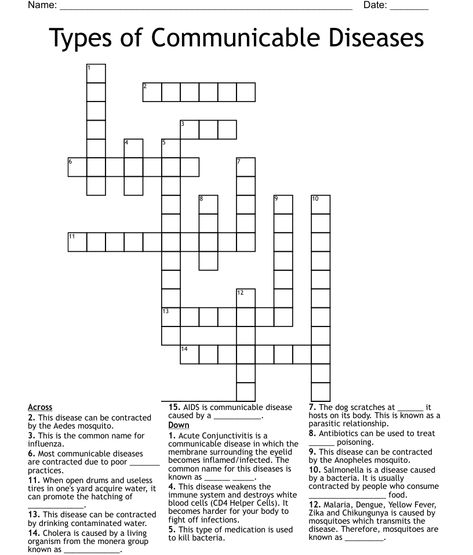 Types of Communicable Diseases Crossword Communicable Diseases, Target Language, New Puzzle, Crossword Puzzles, Aids Hiv, Learn A New Language, Reading Levels, Crossword Puzzle, Word Doc