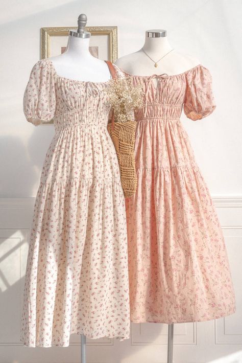 Cottage Core Dresses, Diy Sy, Cottagecore Dresses, Aesthetic Dress, Peach Fuzz, Romantic Dress, Feminine Aesthetic, Puffed Sleeves, Inspired Dress