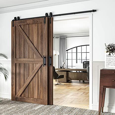 Double Barn Door For Closet, Farmhouse Closet Doors Sliding, Barn Doors For Living Room, Double Track Barn Doors Sliding, Interior Bypass Sliding Doors, Door For Wide Opening, Bypass Barn Doors Sliding, Sliding Barn Doors For Closet, Ceiling Hung Barn Doors