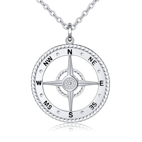 S925 Sterling Silver Large Compass Viking Pendant Necklace for Men Women Jewelry Fathers Gifts, Compass Pendant Necklace, Graduation Jewelry, Viking Pendant, Compass Pendant, Detailed Necklace, Compass Necklace, Mens Pendant, Travel Jewelry