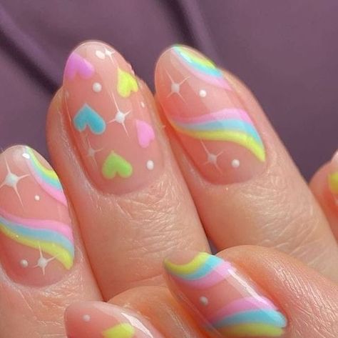 Nail Art Stripes, Summer Gel Nails, Cute Simple Nails, Unicorn Nails, Nagel Tips, Pink Gel, Really Cute Nails, Striped Nails, Nails For Kids