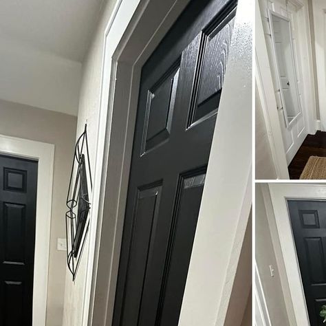 ALL-IN-ONE Paint by Heirloom Traditions on Instagram: "“Finally got the upstairs doors painted iron gate! “-Jennifer Agee . Look at that velvet sheen! #allinonepaint ‘s sheen makes dark colors come to life more than any other. . Black doors…still in or heading out? . #heirloomtraditionspaint #blackdoors #interiordesign" Satin Black Doors, Sw Iron Ore Interior Doors, Black Satin Painted Door, Heirloom Traditions Paint, Heirloom Traditions, Iron Gate, Black Doors, Remodels, Painted Doors