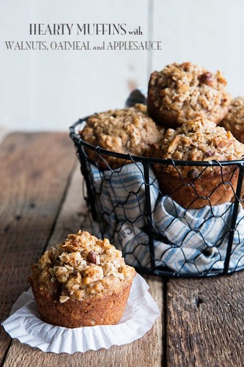 Oatmeal Walnut Muffins, Applesauce Walnut Muffins, Oat Flower Muffins, Recipes With Walnuts, Hearty Muffins, Heart Healthy Desserts, Nut Loaf, Wheat Flower, Healthy Muffin