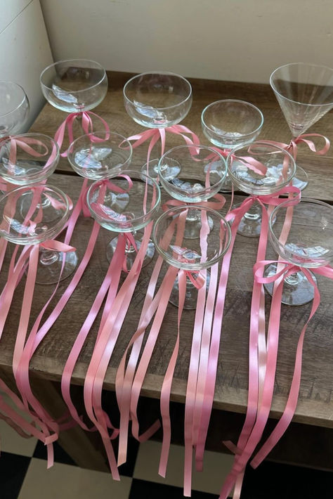 Hosting this festive season? Why not add some whimsy to the occasion with some vintage glassware and ribbons to elevate your drinks. From champagne flutes to coupes. Luminarc wine glasses to martini glasses. Explore the edit of party essentials. Image via talliia on Instagram. Valentinstag Party, Birthday Dinner Party, Galentines Party, Valentine Dinner, Hosting Holidays, 25th Birthday, 20th Birthday, Valentines Party, Birthday Dinners