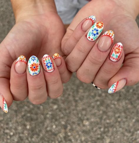 Mexican Nail Art Mexico, Mexican Nails, Western Nails, Pretty Gel Nails, Really Cute Nails, Cute Gel Nails, Diy Nail Designs, Nail Patterns, Beach Nails